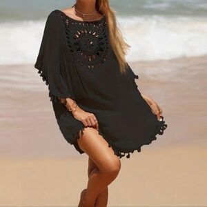 Boho Beach Cover-Up Loose Fit Kaftan Black